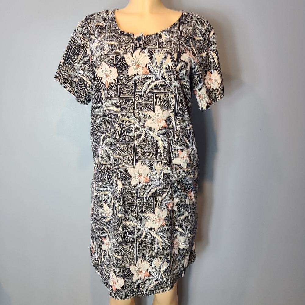 Vintage Silk Resort Dress Sz Large Flowy‎ Floral Cover-Up Beach Vacation Comfy
